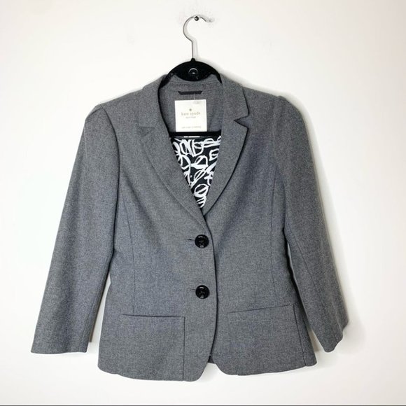 Kate Spade Melita Tweed Button 3/4 Length Sleeves Blazer Jacket Gray Size 4 - Picture 2 of 16